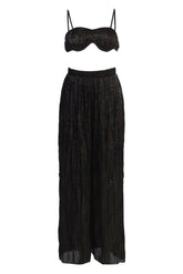 Black Let's Get Away Satin Pant Set