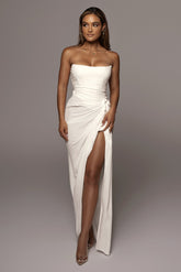 White Noelia Linen Slit Skirt