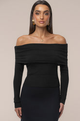 Black Off The Shoulder Knit Top