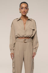 Tan Oasis Collared Crop Top