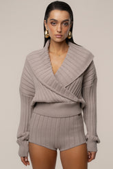 Taupe Ease Forward Knit Top