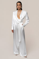 White Signature Satin Trousers
