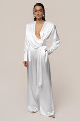 White Statement Draped Satin Top