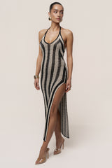 Black/Ivory Luz Halter Crochet Dress