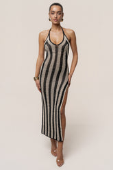 Black/Ivory Luz Halter Crochet Dress