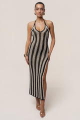 Black/Ivory Luz Halter Crochet Dress