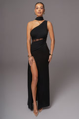 Black Naida Drape Maxi Dress