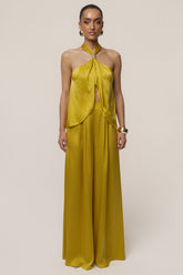 Yellow Cascade Satin Pant Set