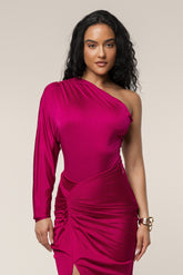Berry One Shoulder Shirred Bodysuit