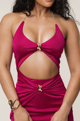Berry Cutout Chain Midi Dress
