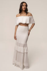 White Sienna Ruffled Skirt Set