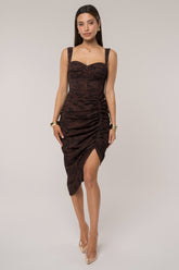 Brown/Black Florine Print Midi Dress