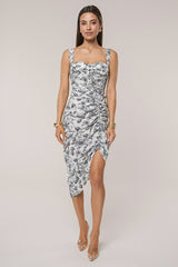 Black/Ivory Florine Print Midi Dress