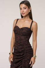 Brown/Black Florine Print Midi Dress