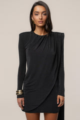 Black Midnight Draped Mini Dress