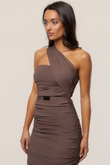 Brown Opulent Ruched Midi Dress