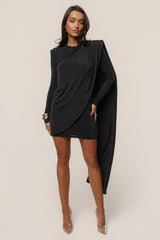 Black Midnight Draped Mini Dress