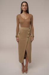 Beige Audrey Suede Midi Skirt