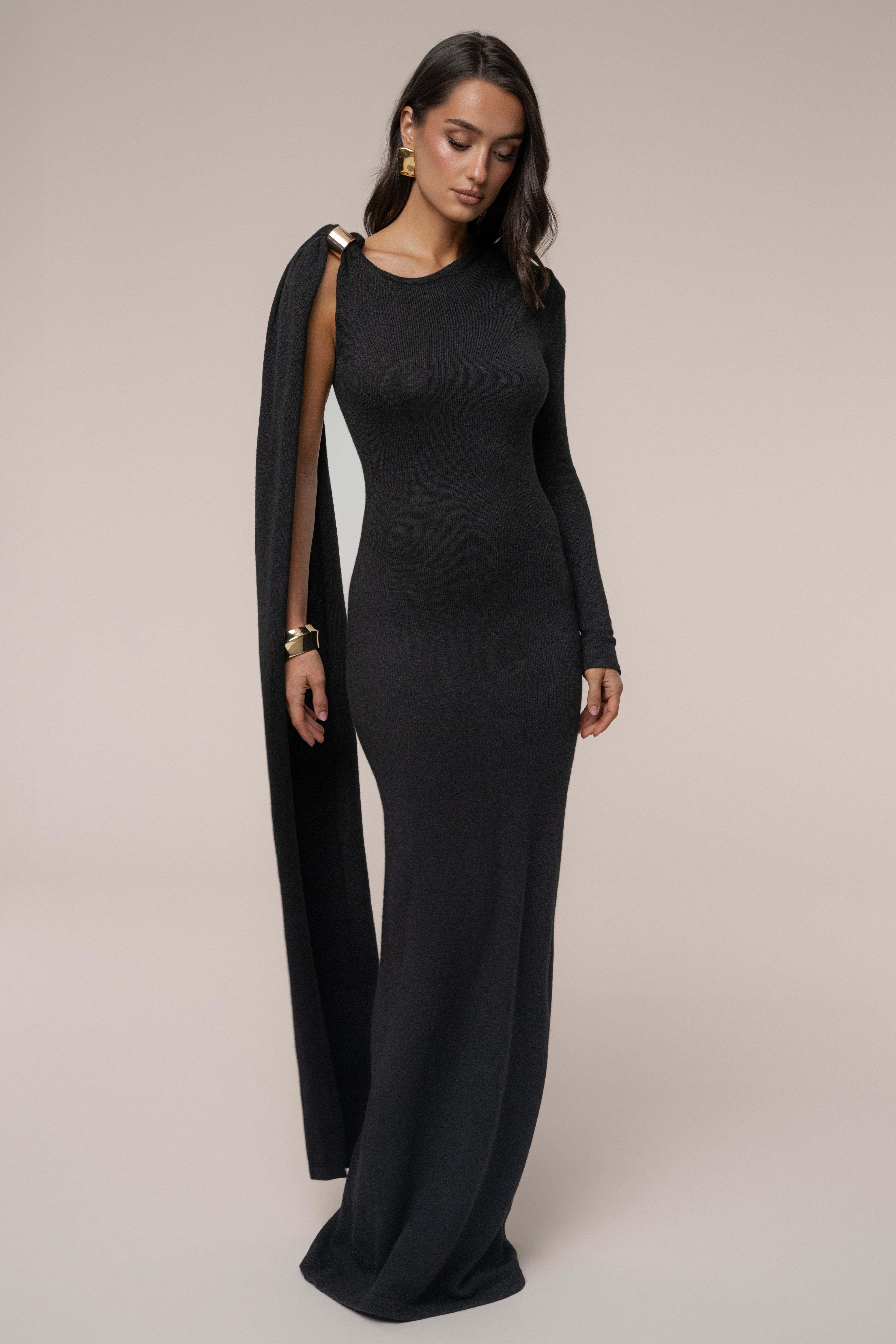 Black Aniza Drape Maxi Dress