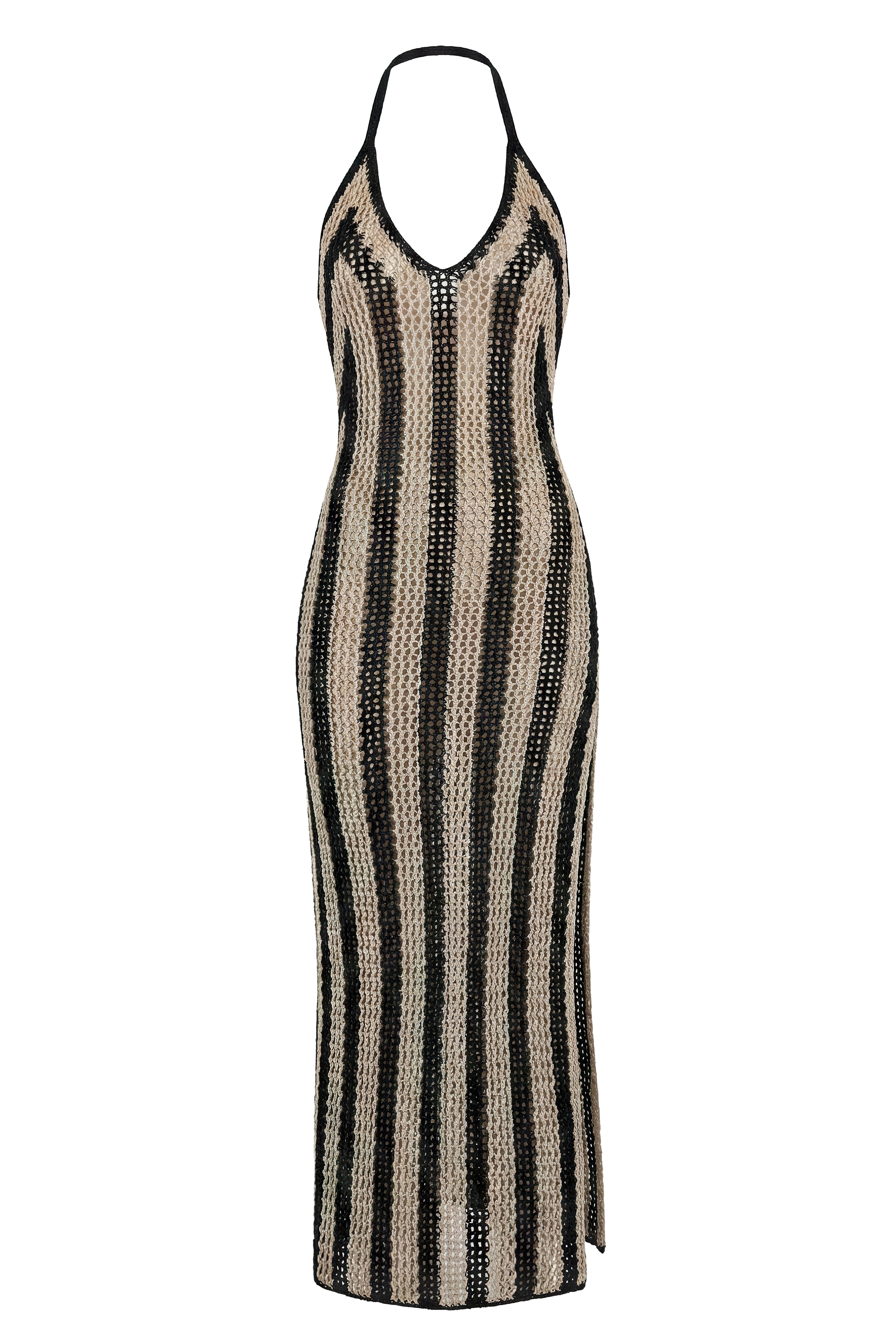 Black/Ivory Luz Halter Crochet Dress