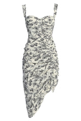 Black/Ivory Florine Print Midi Dress