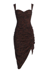 Brown/Black Florine Print Midi Dress