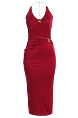 Berry Cutout Chain Midi Dress