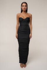 Black Ruched Metallic Maxi Dress