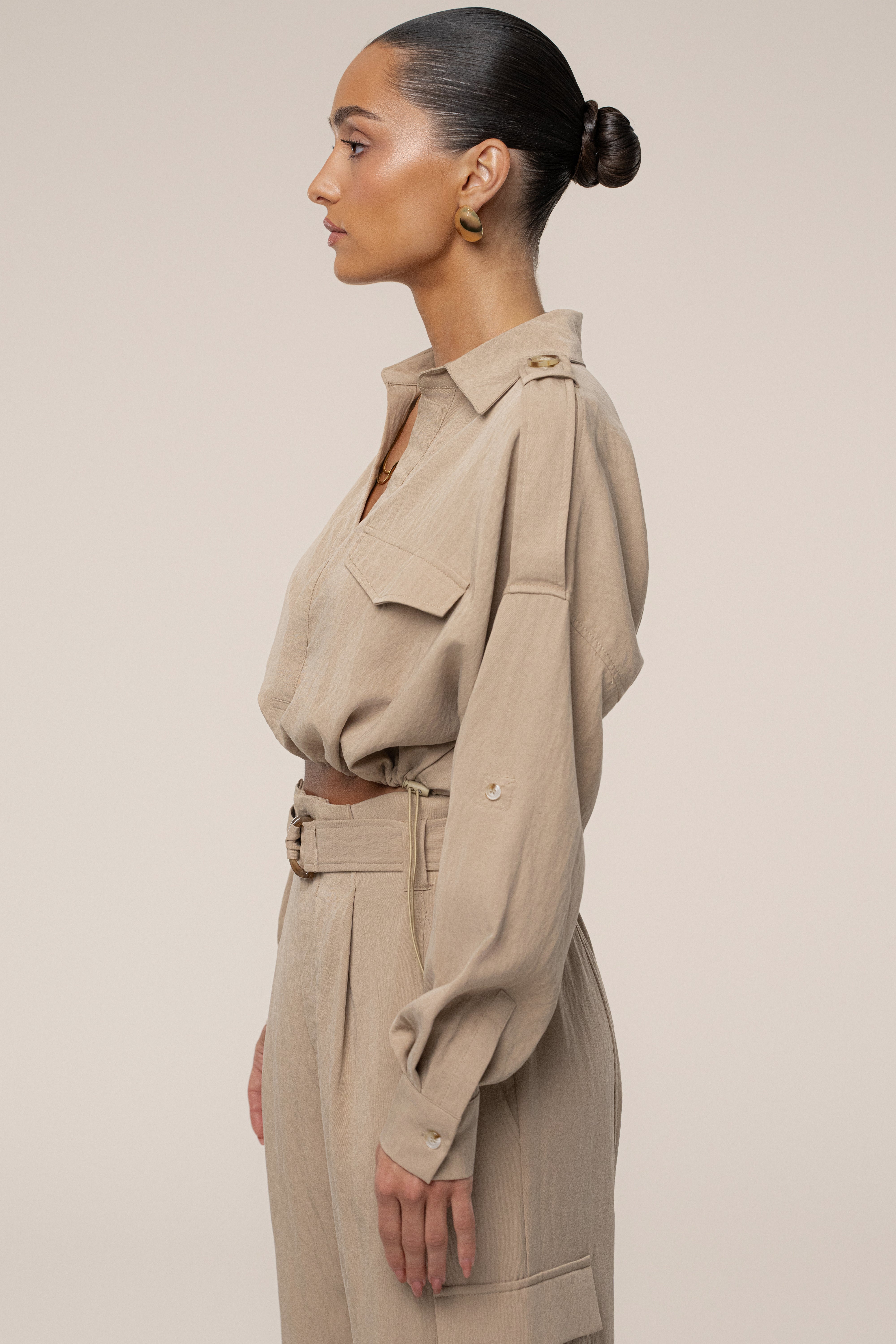 Tan Oasis Collared Crop Top