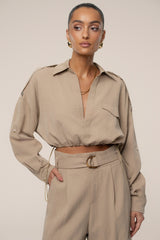 Tan Oasis Collared Crop Top