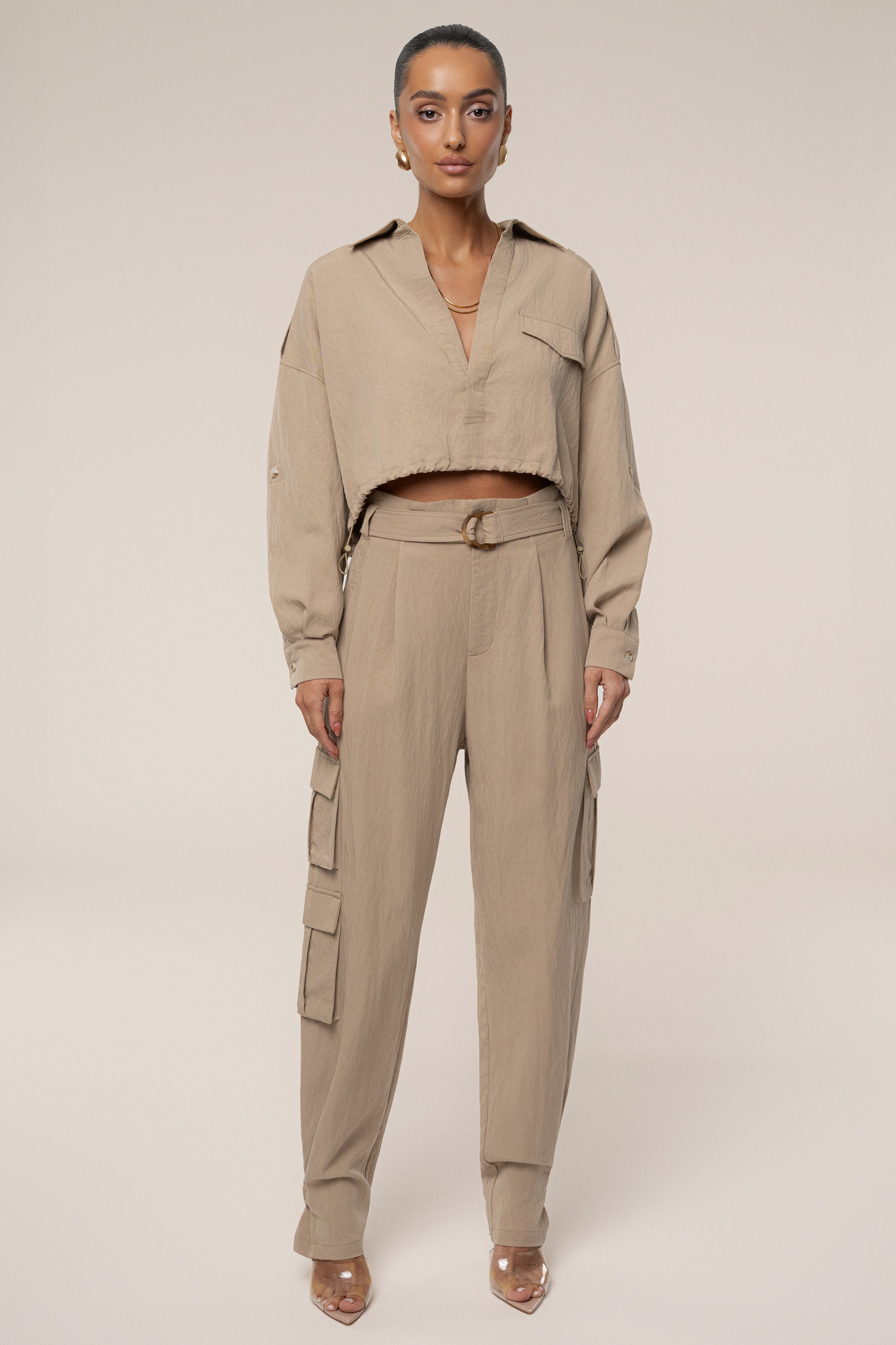 Tan Oasis Collared Crop Top