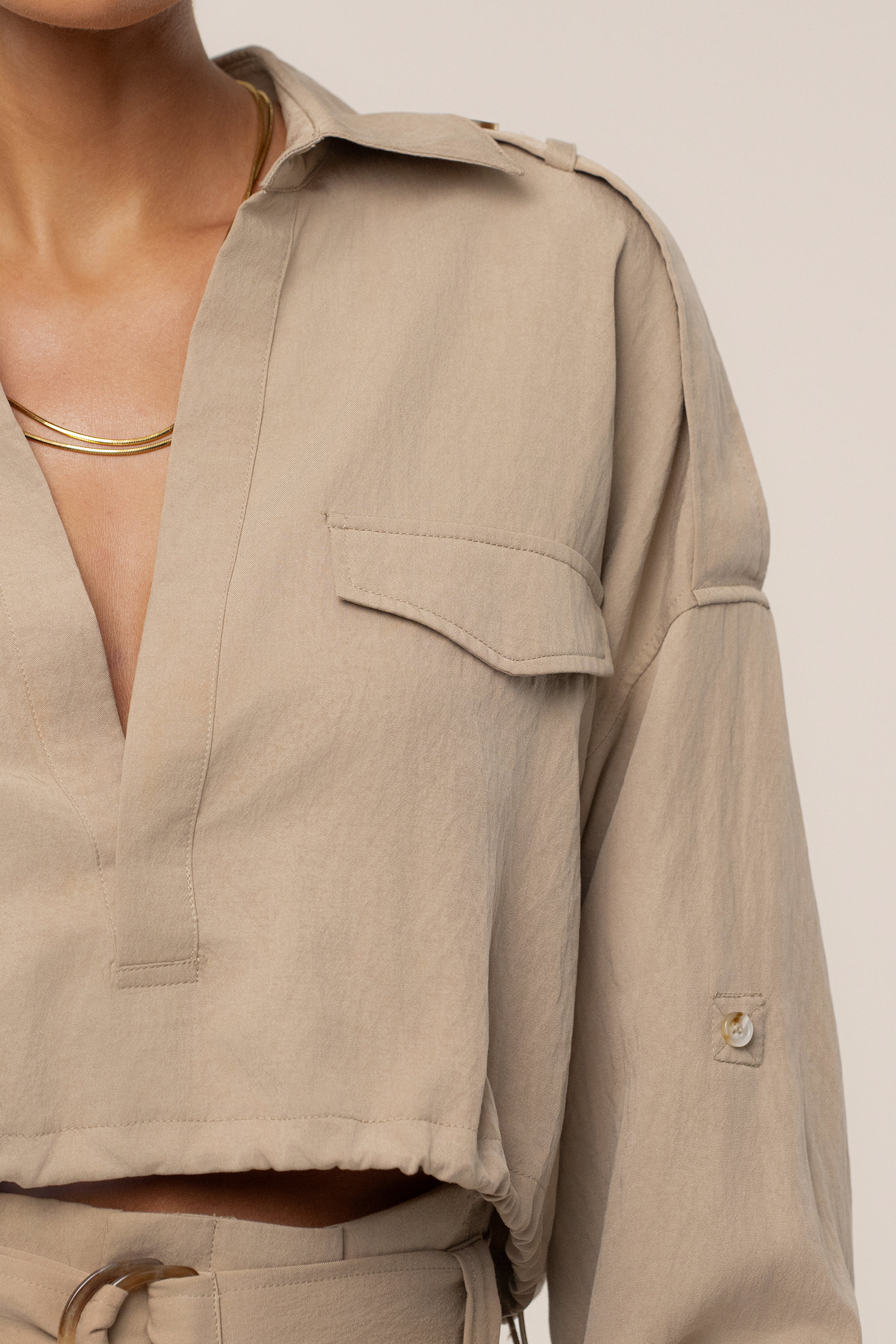 Tan Oasis Collared Crop Top