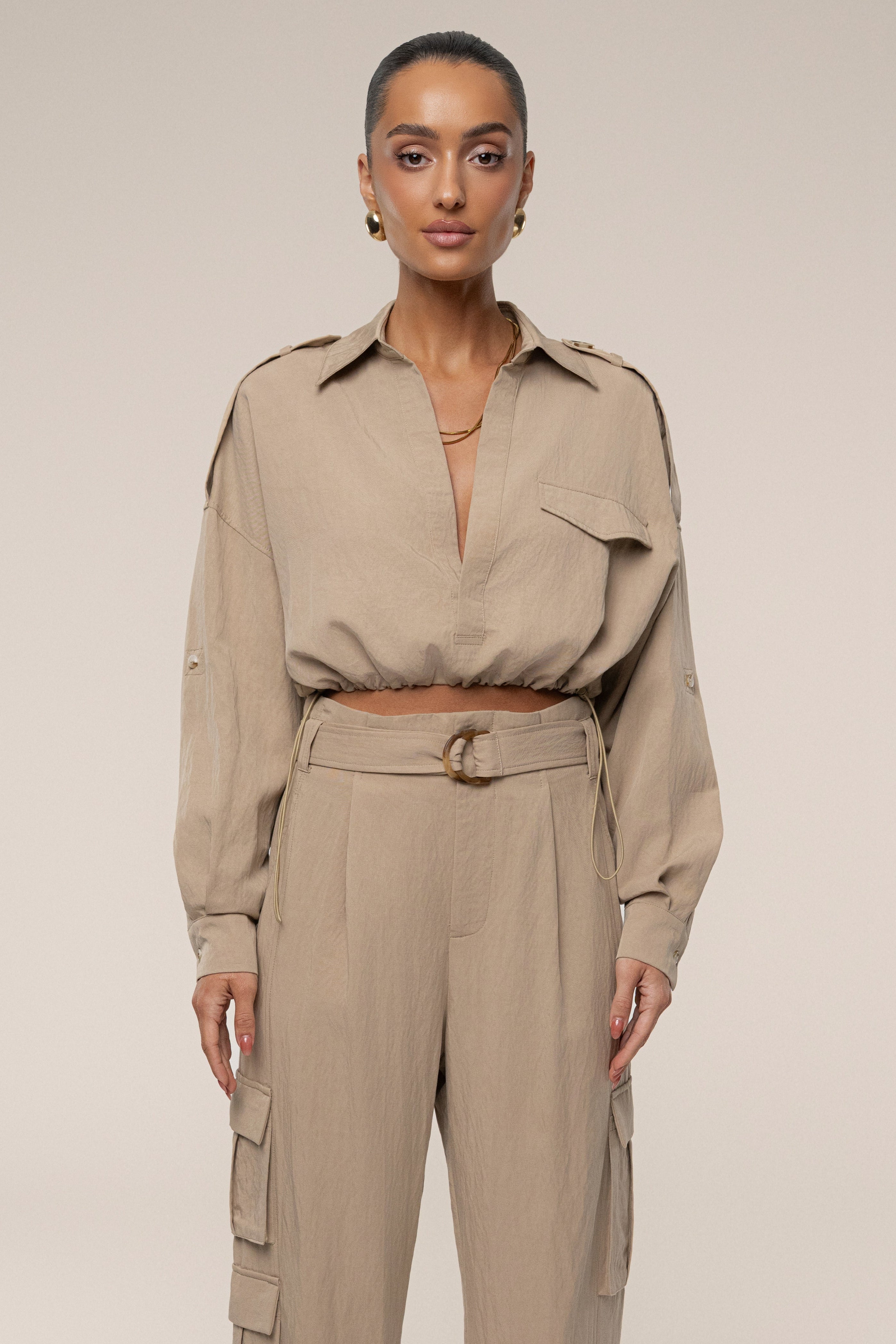 Tan Oasis Collared Crop Top