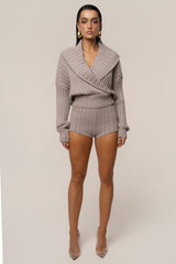 Taupe Ease Forward Knit Top