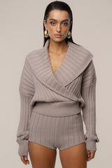 Taupe Ease Forward Knit Top