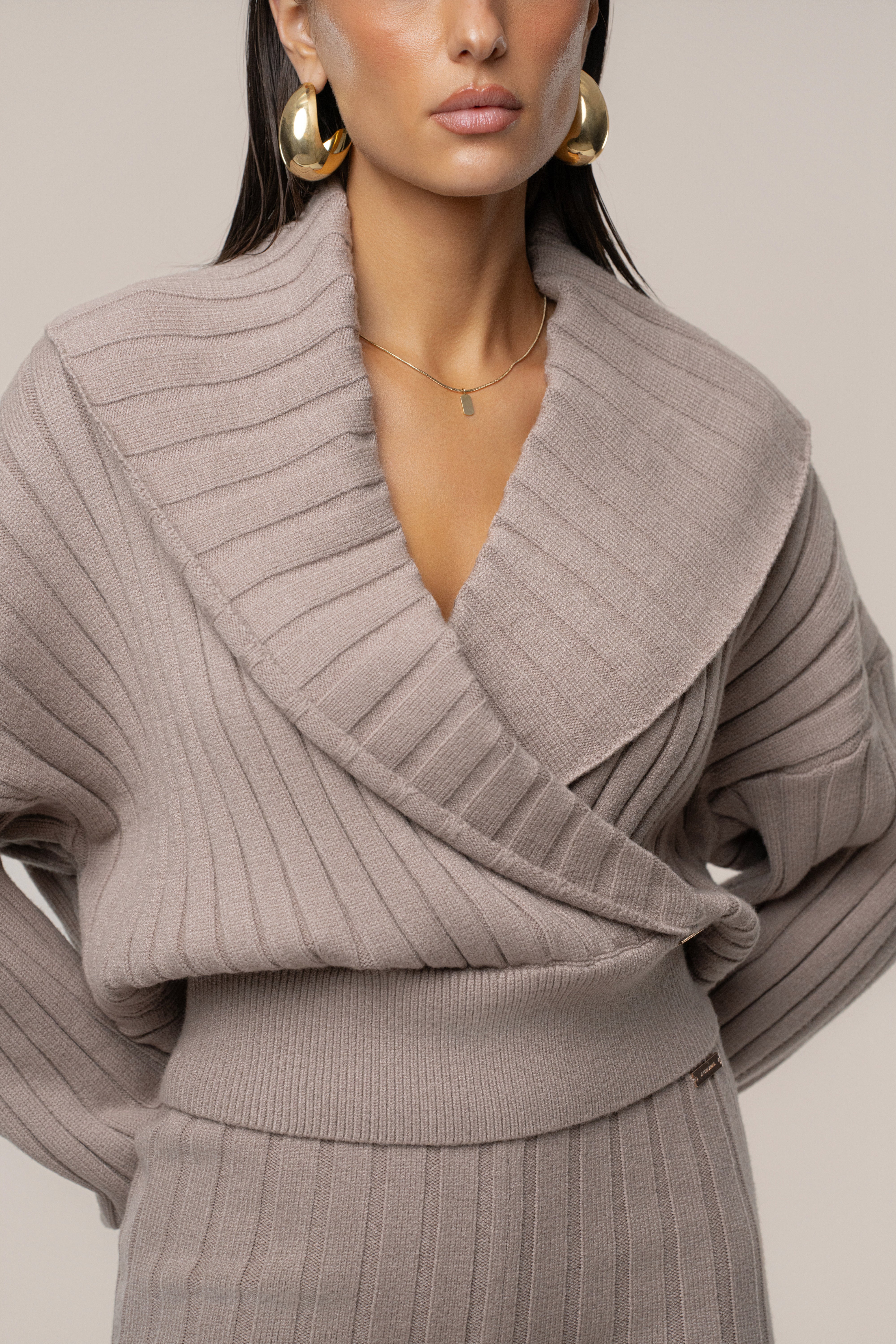 Taupe Ease Forward Knit Top