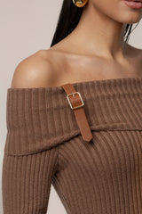 Tan Kira Ribbed Midi Dress