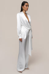 White Signature Satin Trousers