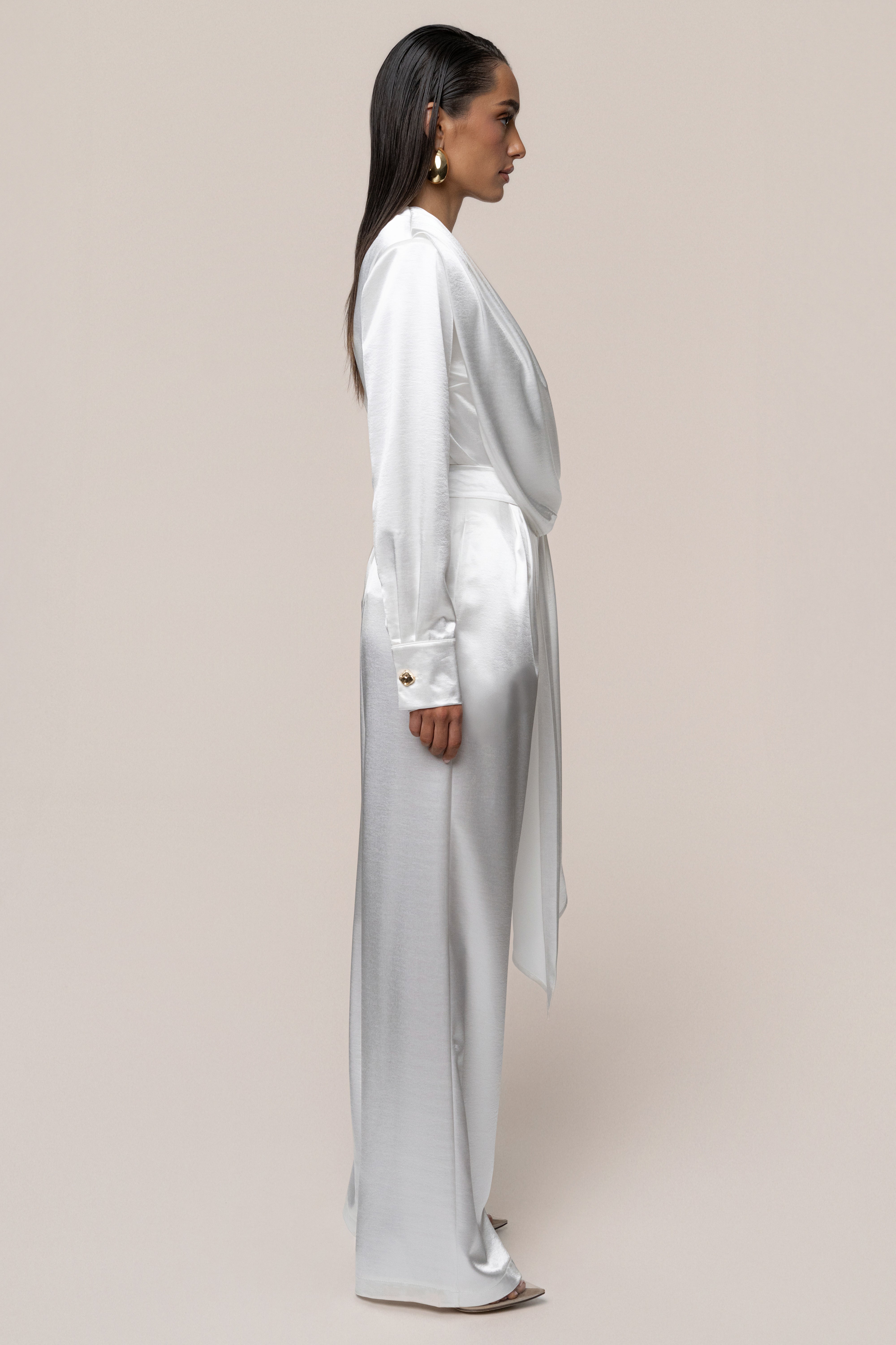 White Signature Satin Trousers