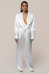 White Signature Satin Trousers