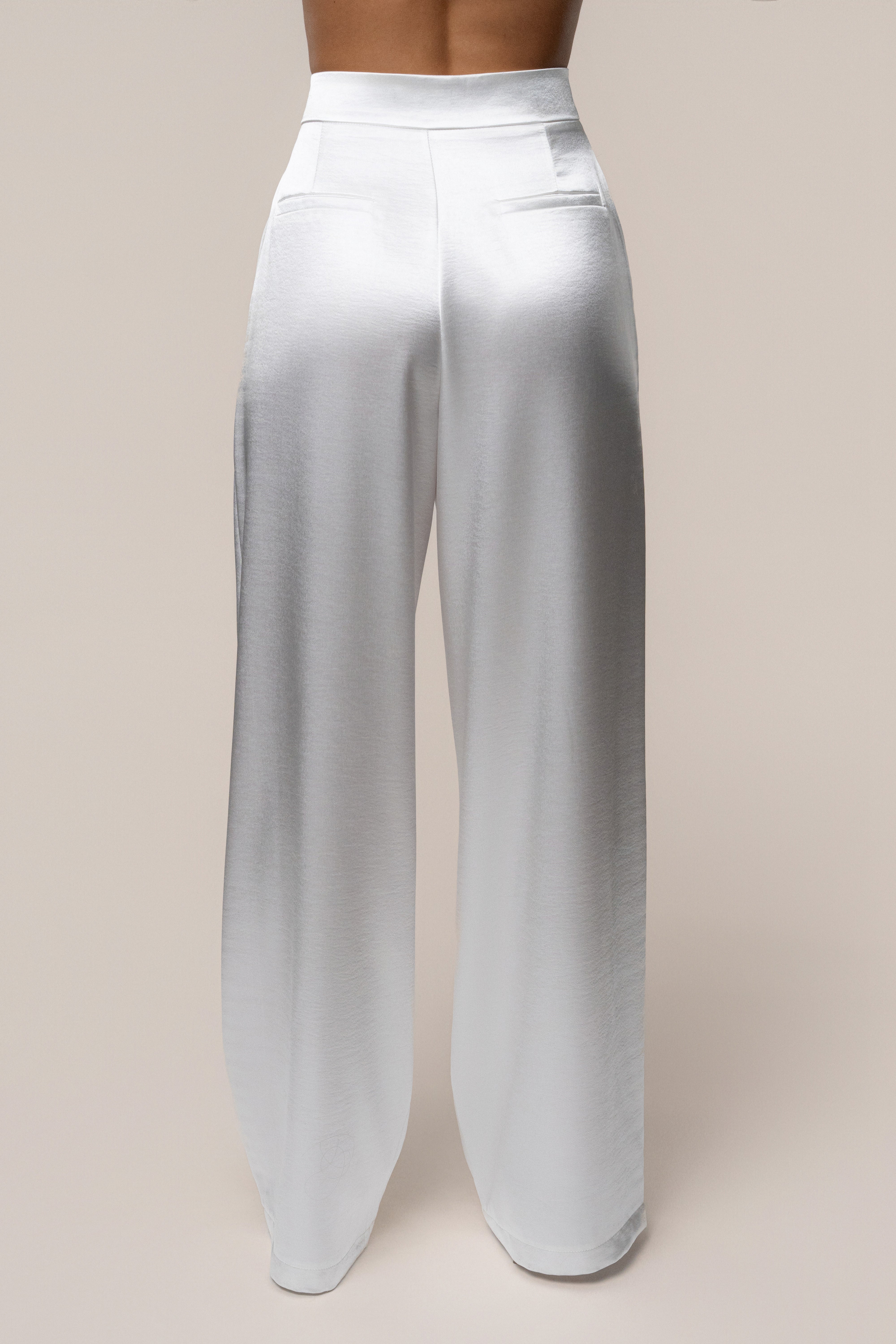 White Signature Satin Trousers