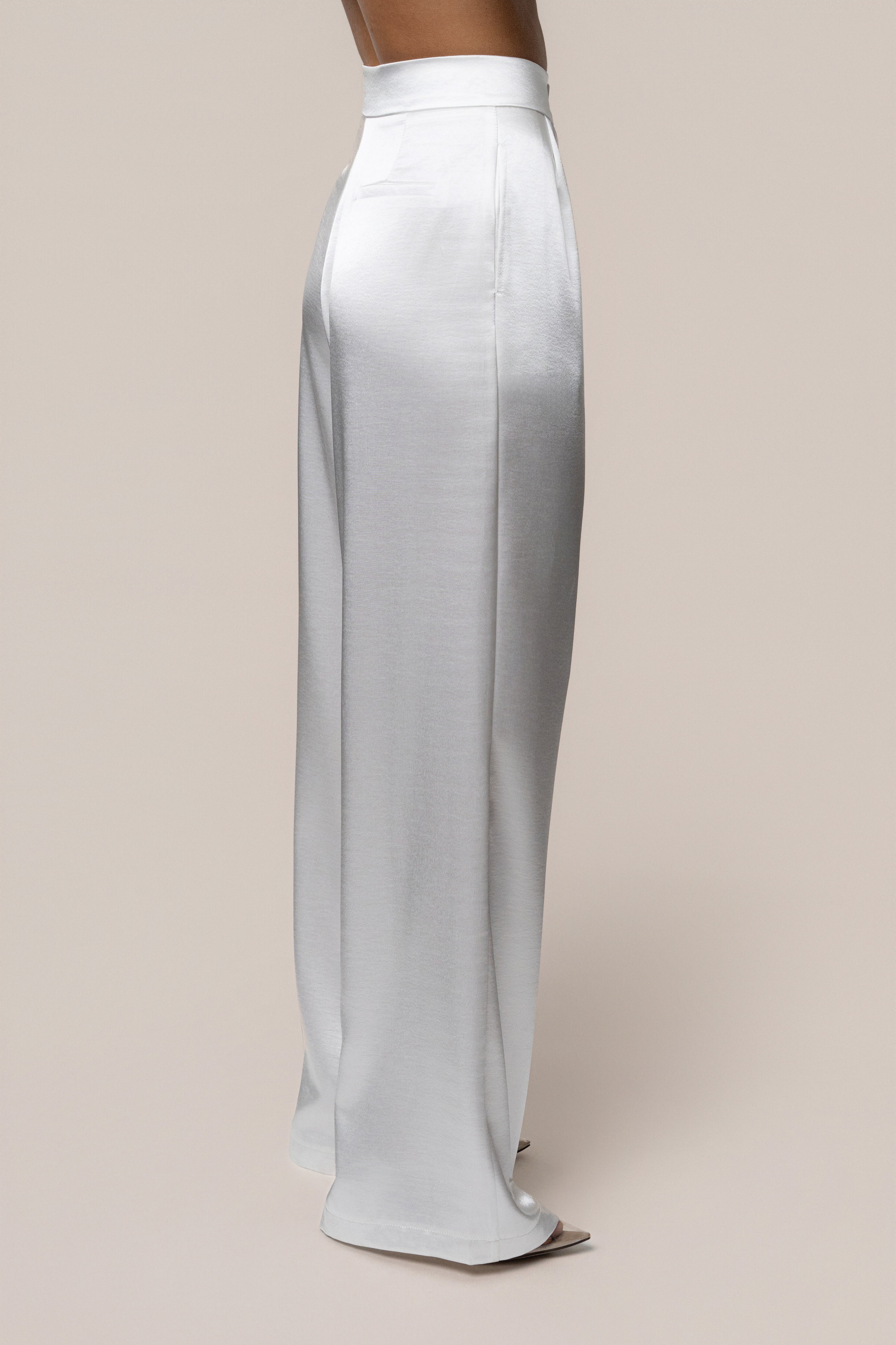 White Signature Satin Trousers