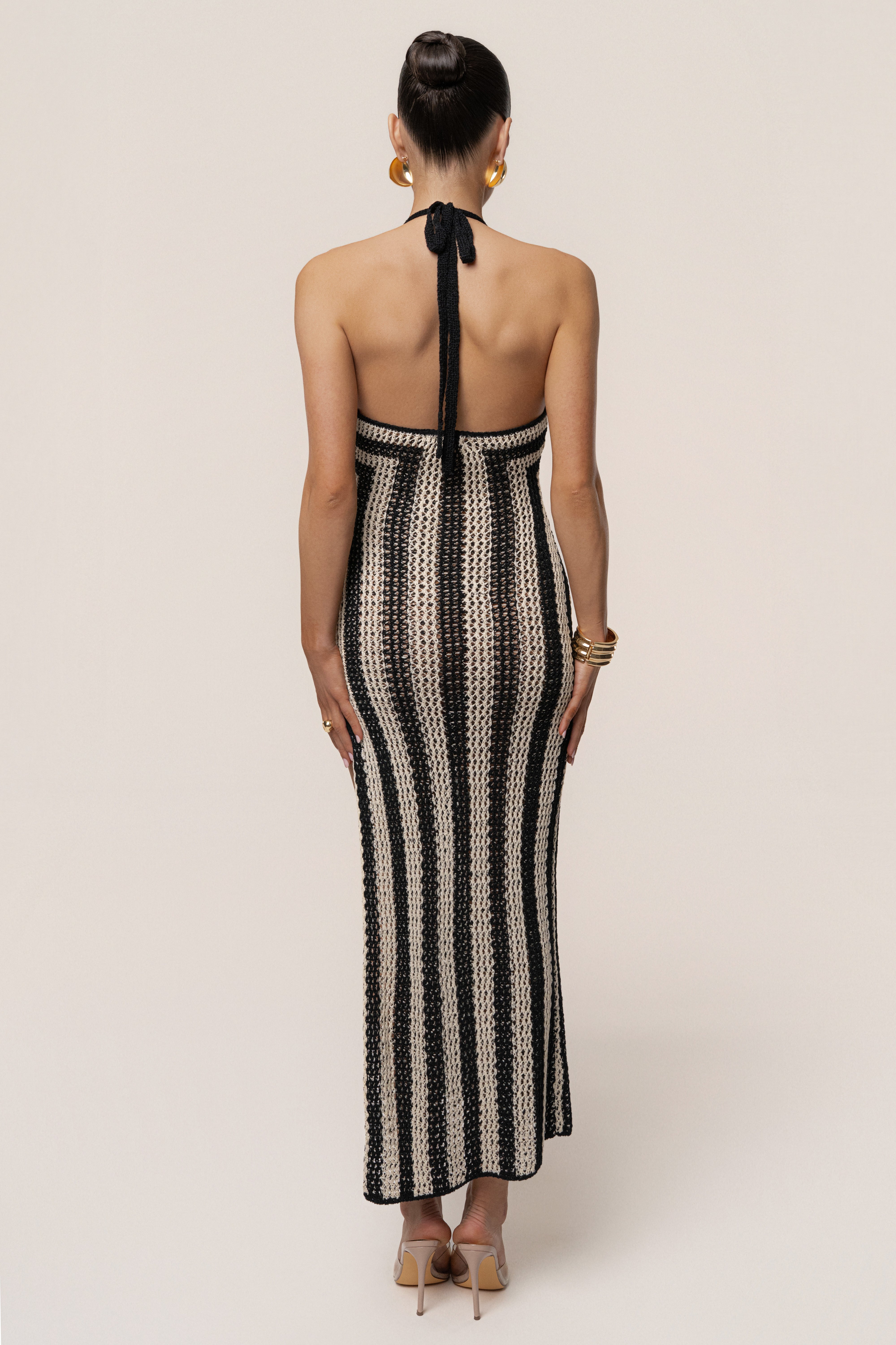 Black/Ivory Luz Halter Crochet Dress