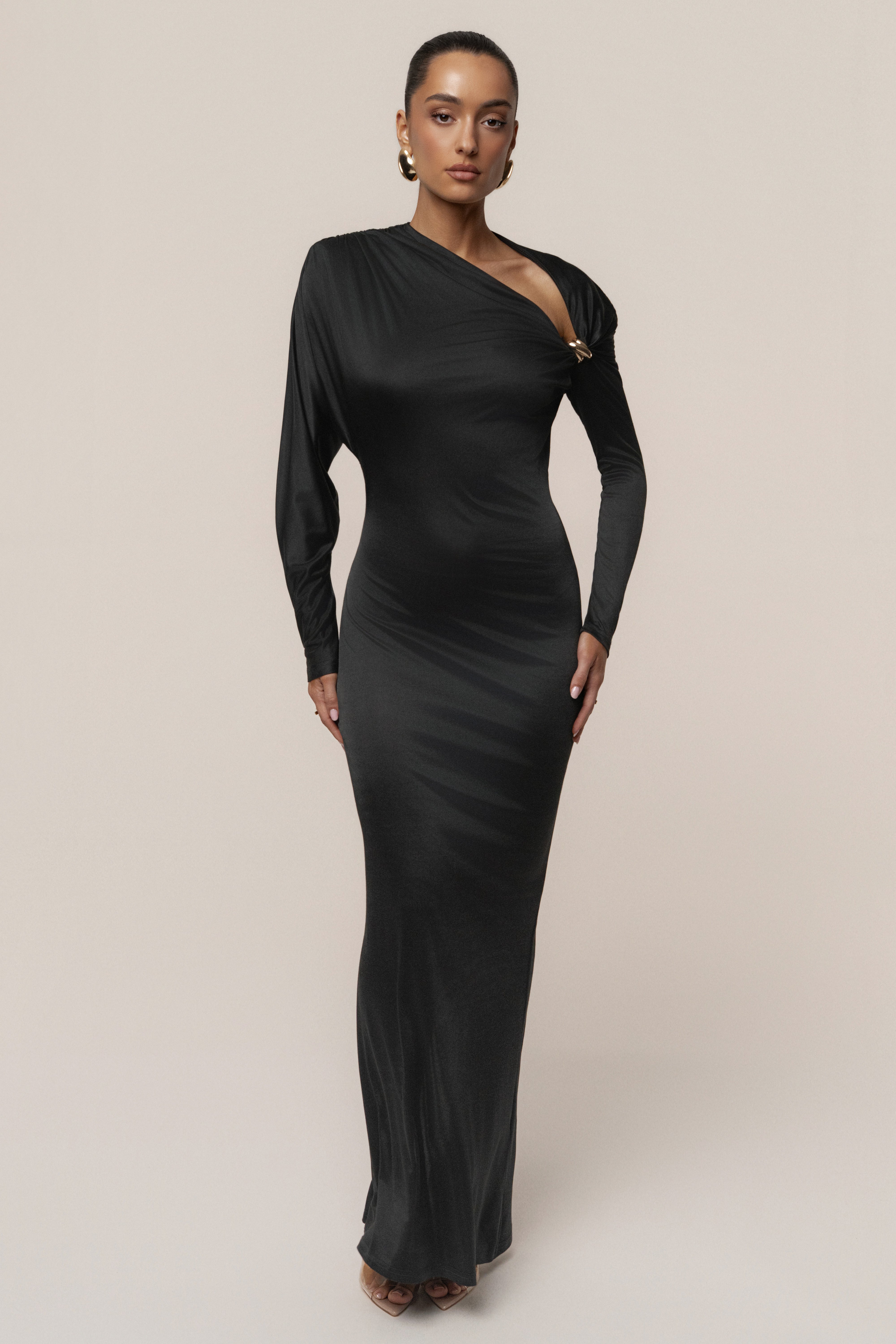 Black Glisten Slit Maxi Dress
