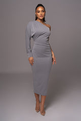 Grey Racheal One Shoulder Midi Dress