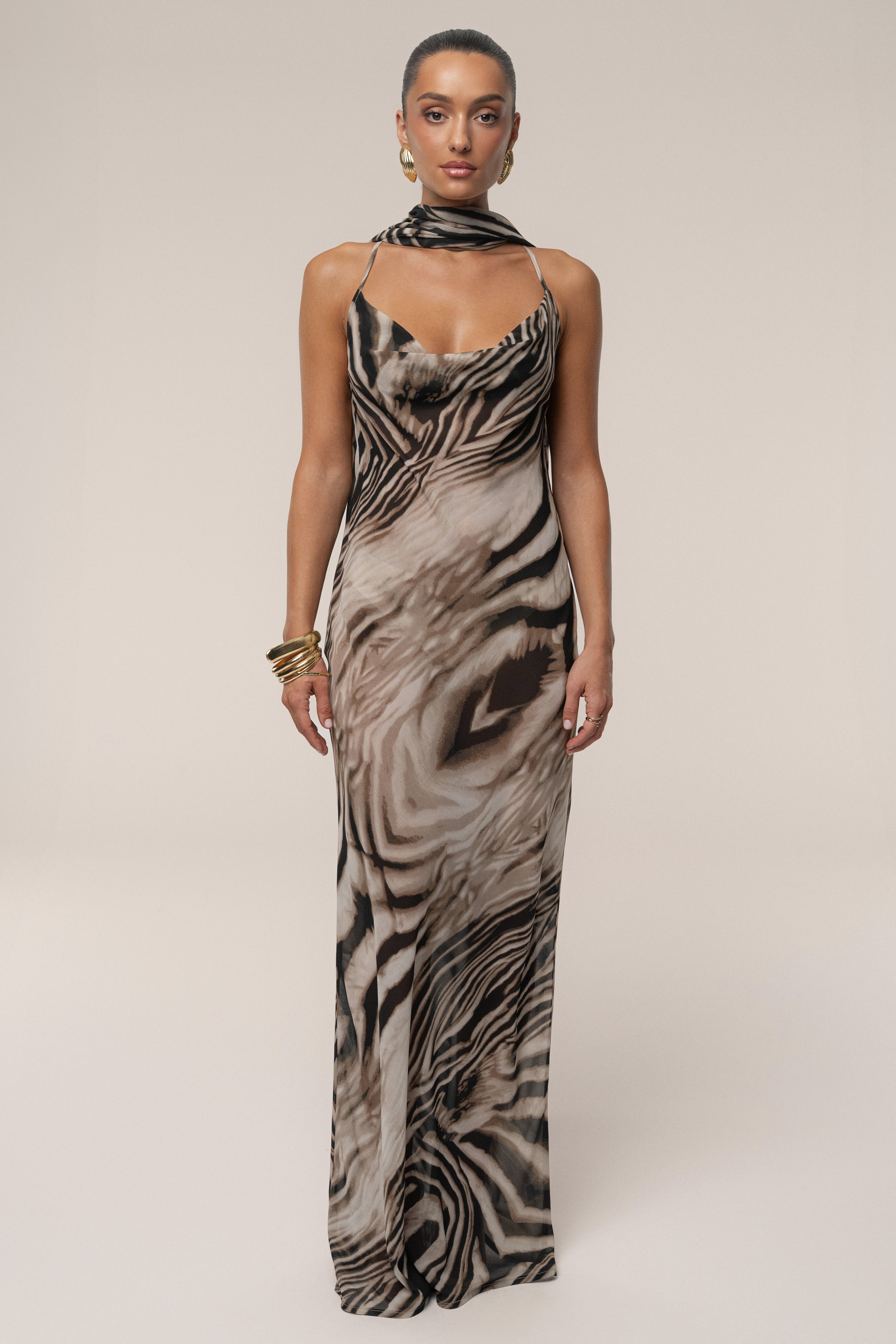 Brown Zebra Print Infinite Journey Maxi Dress