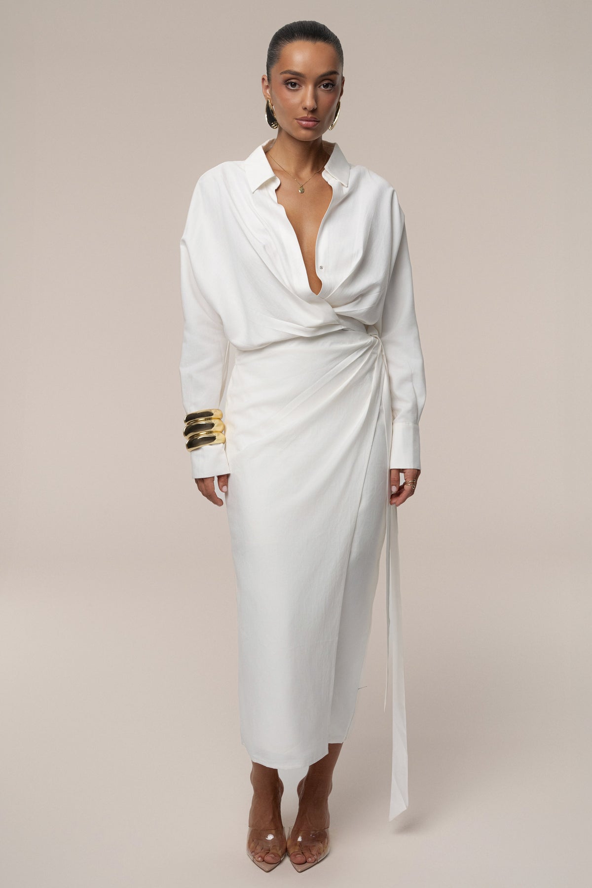 Ivory Skyline Wrap Midi Dress