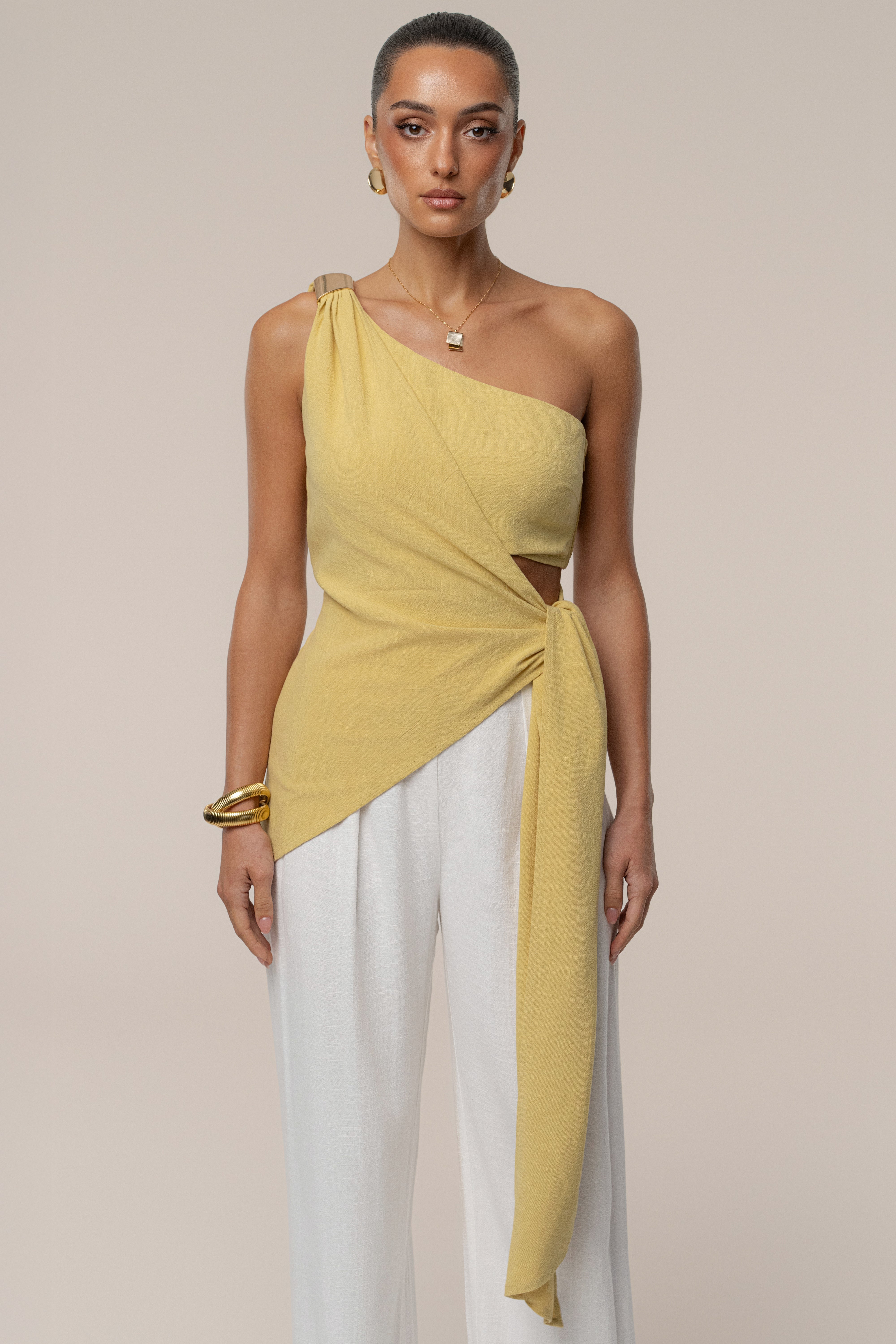 Yellow Palmera One Shoulder Top