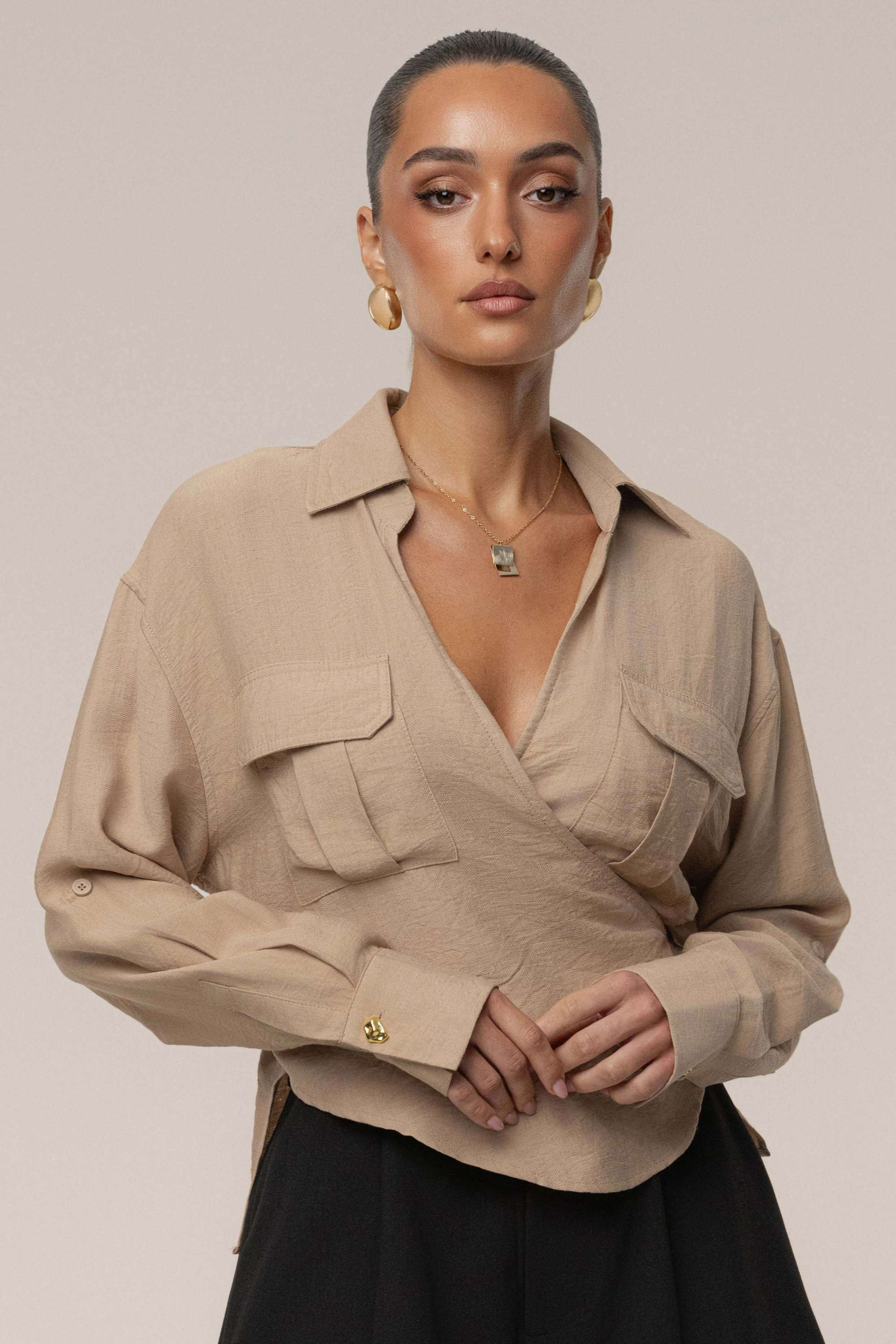 Tan Drift Collared Cargo Top