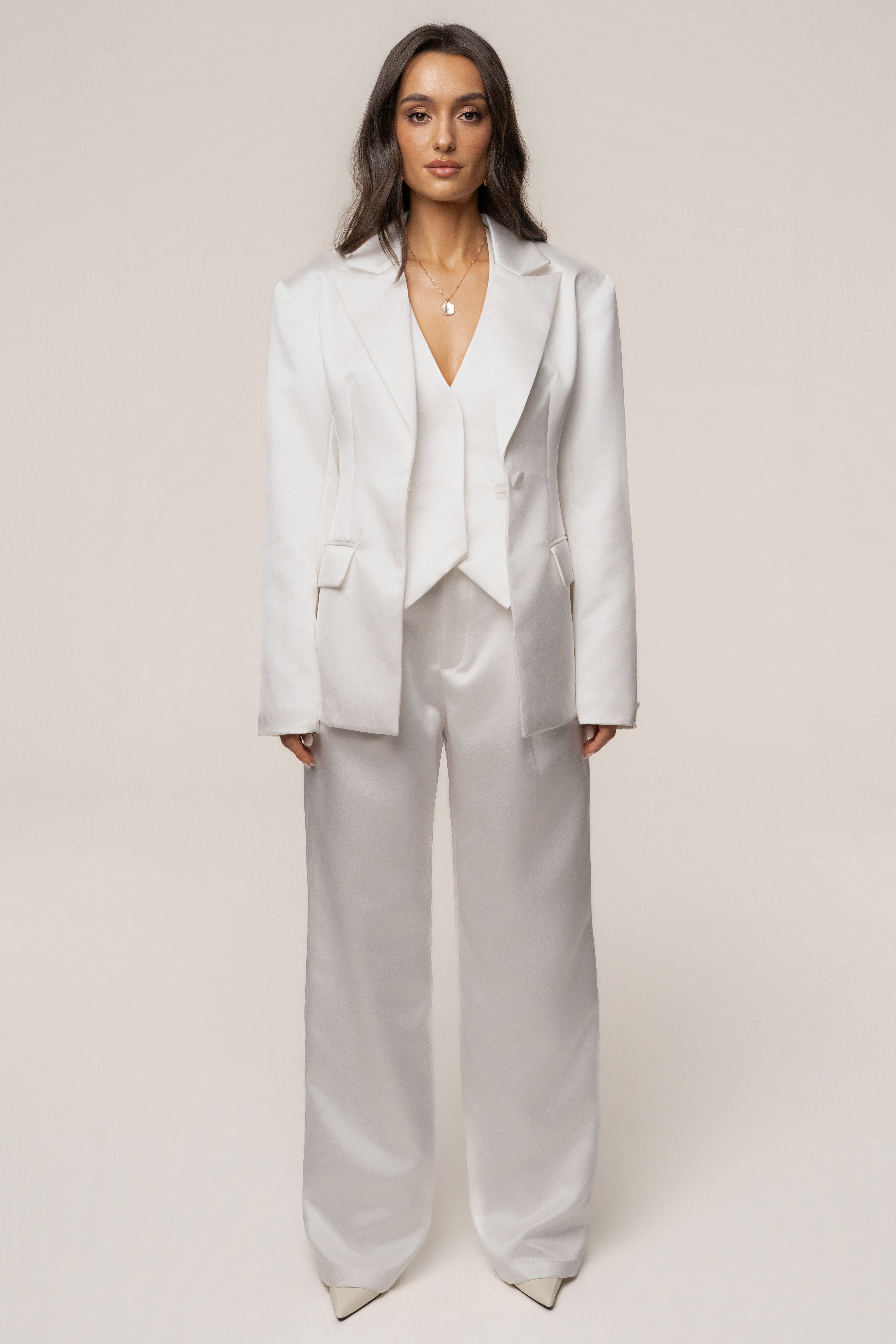 White Victoria Satin Blazer